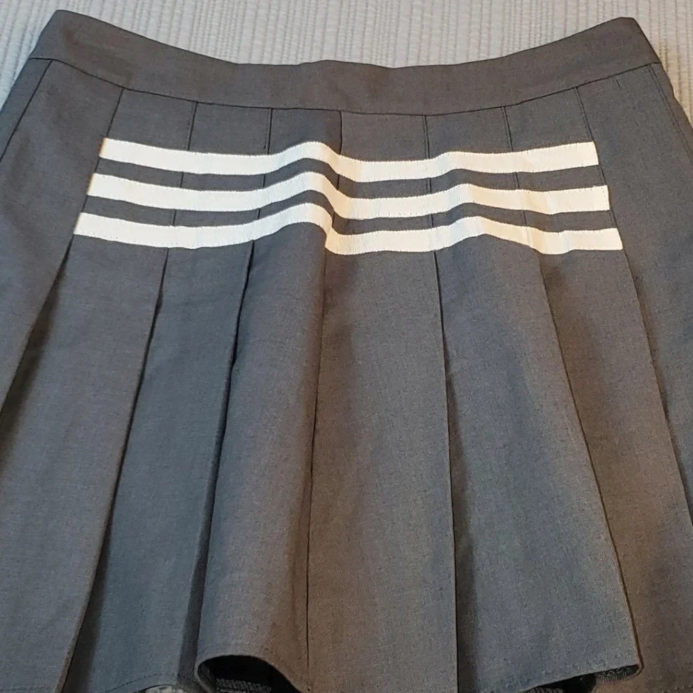 Grey Pleated Tennis Skirt White Stripes Preppy Mini with Interior Shorts NWT